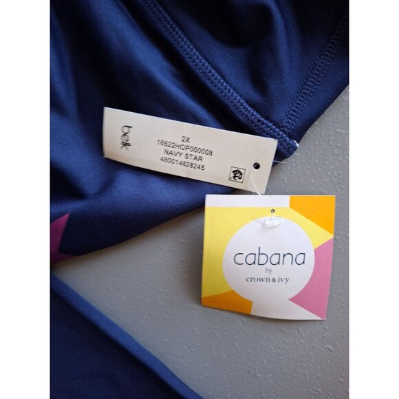 Crown & Ivy Cabana Star Print Leggings 2X Navy Pink Stretch Activewear Y2K - Picture 5 of 9